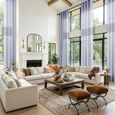 TW04 Extra Long Light Filtering Linen Curtains Grommets 1 Panel for High Ceilings, Perfect for Lofts