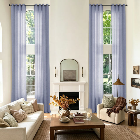 TW04 Extra Long Light Filtering Linen Curtains Grommets 1 Panel for High Ceilings, Perfect for Lofts