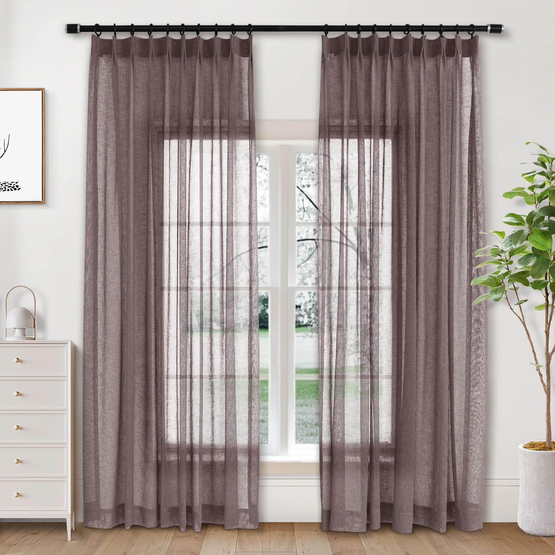 B01 Linen Textured Airy Sheer Curtain Pinch Pleat - Cololeaf
