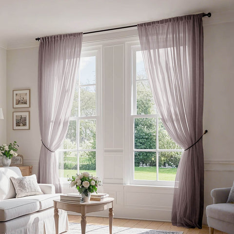 B01 Linen Textured Airy Sheer Curtain Pinch Pleat - Cololeaf