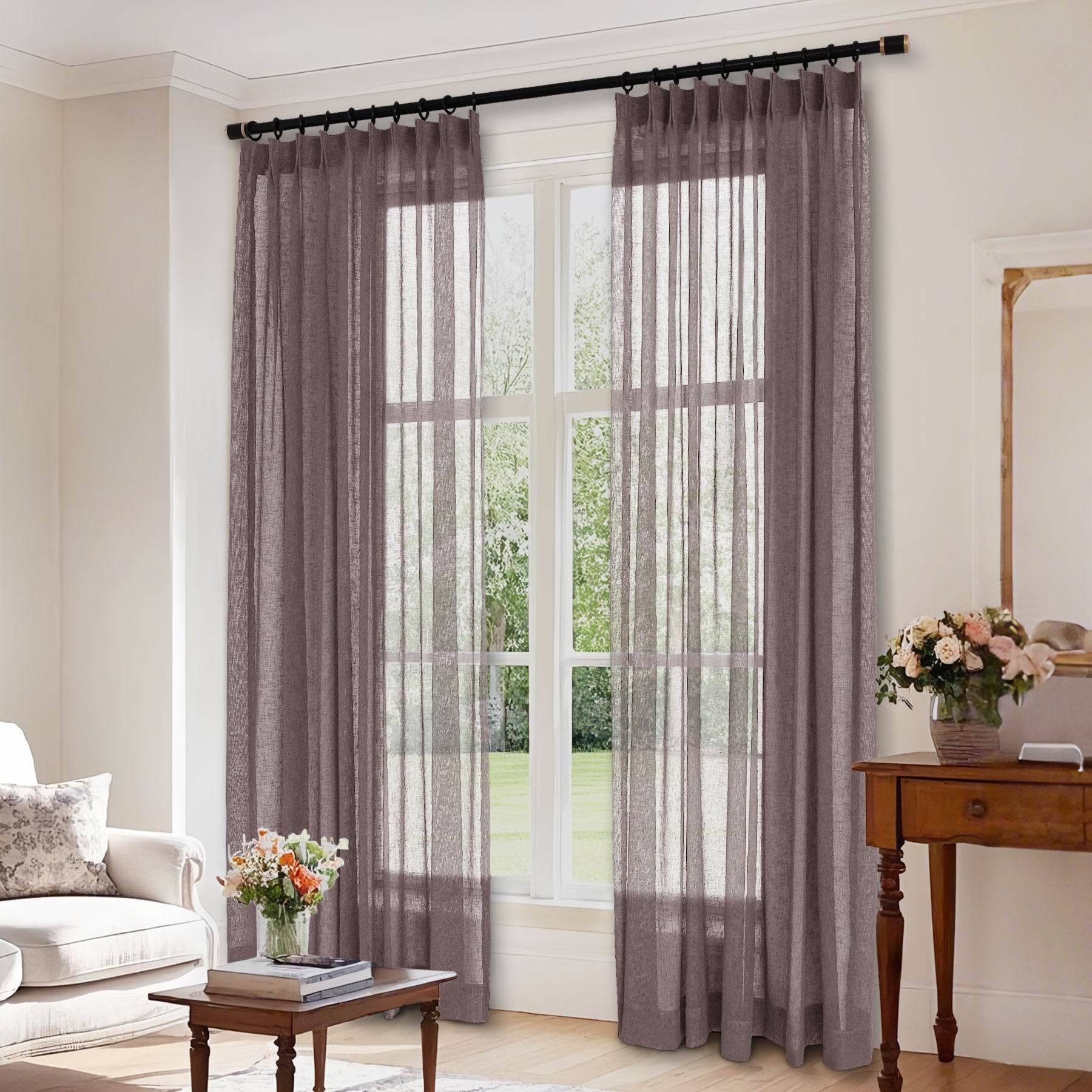 B01 Linen Textured Airy Sheer Curtain Pinch Pleat - Cololeaf