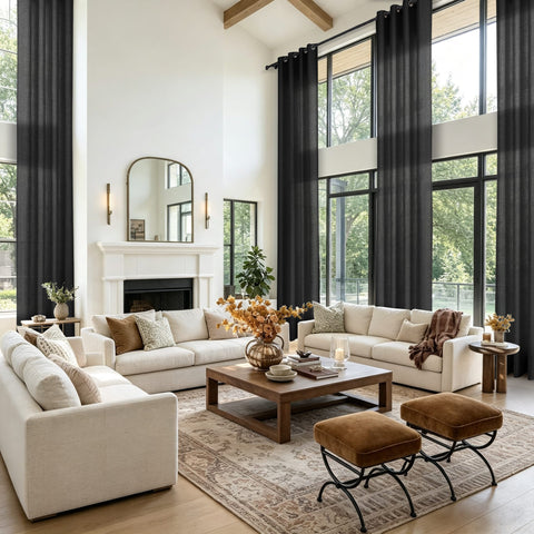 TW04 Extra Long Light Filtering Linen Curtains Grommets 1 Panel for High Ceilings, Perfect for Lofts