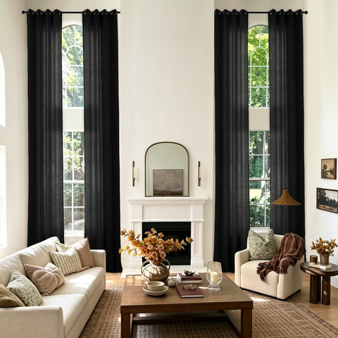 TW04 Extra Long Light Filtering Linen Curtains Grommets 1 Panel for High Ceilings, Perfect for Lofts