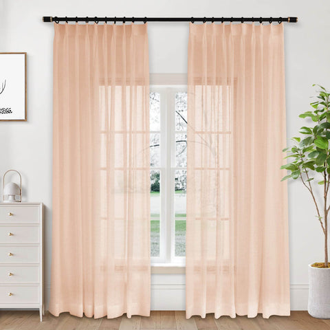 B01 Linen Textured Airy Sheer Curtain Pinch Pleat - Cololeaf