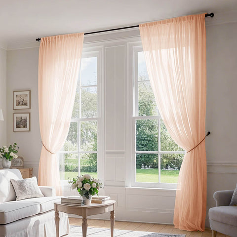B01 Linen Textured Airy Sheer Curtain Pinch Pleat - Cololeaf