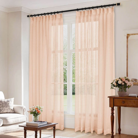 B01 Linen Textured Airy Sheer Curtain Pinch Pleat - Cololeaf