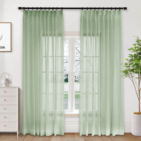 B01 Linen Textured Airy Sheer Curtain Pinch Pleat - Cololeaf