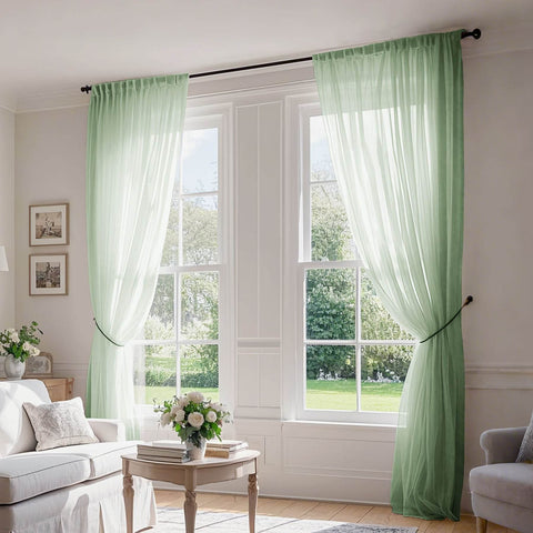 B01 Linen Textured Airy Sheer Curtain Pinch Pleat - Cololeaf