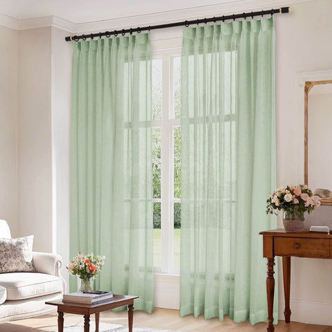 B01 Linen Textured Airy Sheer Curtain Pinch Pleat - Cololeaf