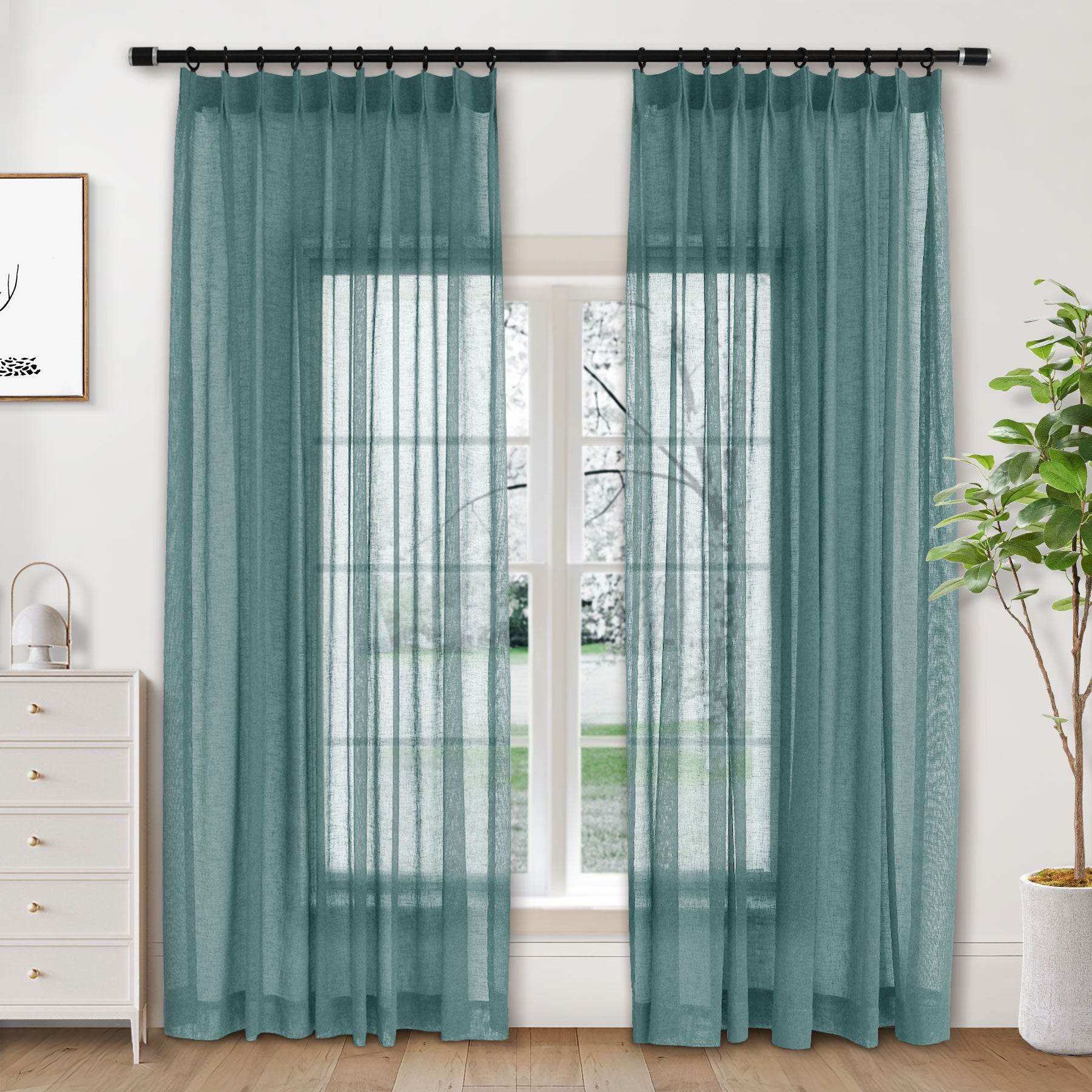 B01 Linen Textured Airy Sheer Curtain Pinch Pleat - Cololeaf