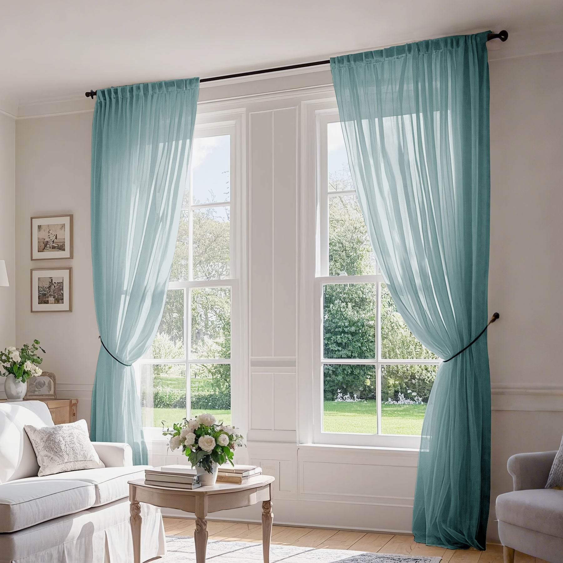 B01 Linen Textured Airy Sheer Curtain Pinch Pleat - Cololeaf