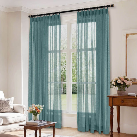 B01 Linen Textured Airy Sheer Curtain Pinch Pleat - Cololeaf