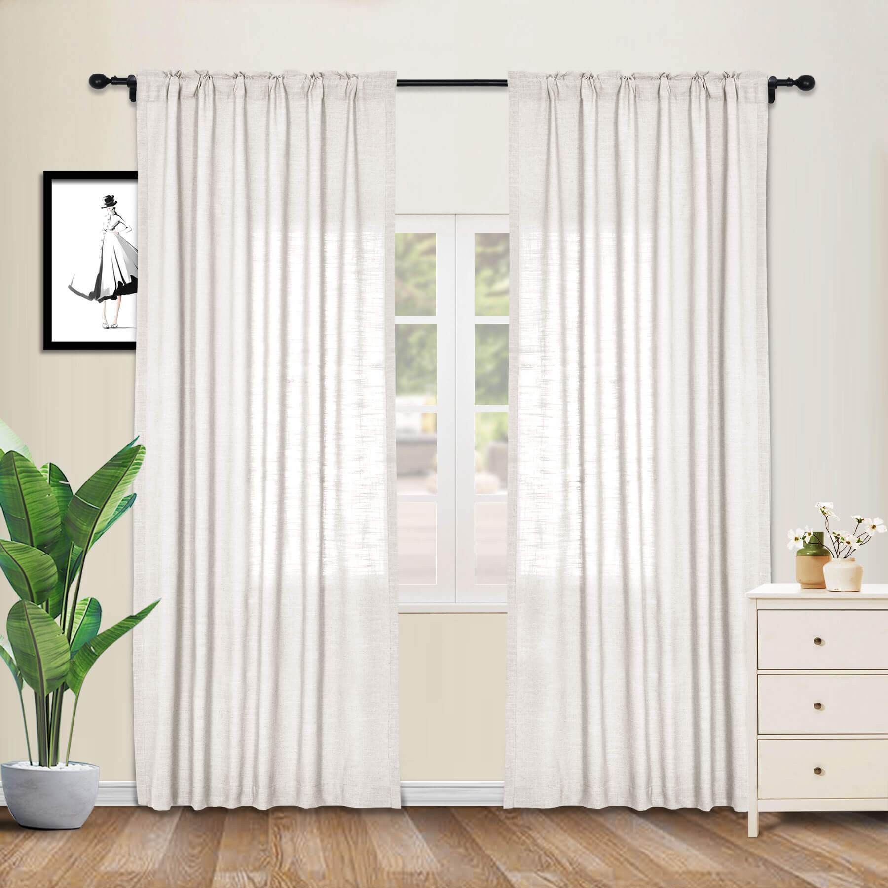 1908 Linen Blend Breathable & Natural Curtain Customizable - Cololeaf -- #1 Beige White