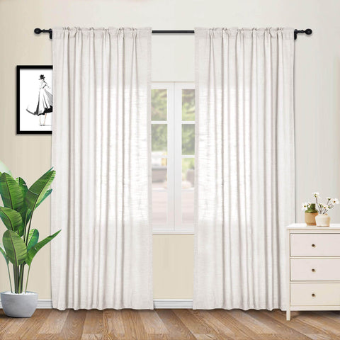 1908 Linen Blend Breathable & Natural Curtain Customizable - Cololeaf -- #1 Beige White