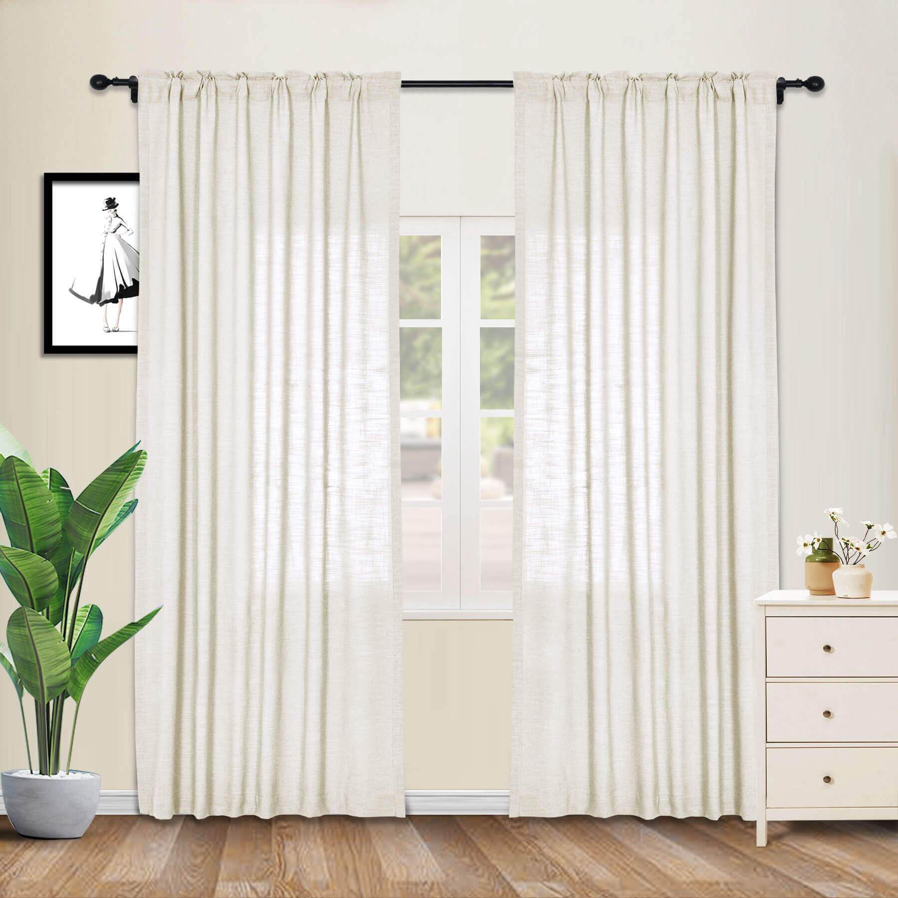 1908 Linen Blend Breathable & Natural Curtain Customizable - Cololeaf -- #1 Beige White