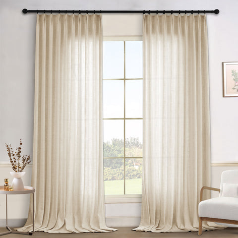 1908 Linen Blend Light Filtering Natural Curtain Tailor Pleat 1 Panel