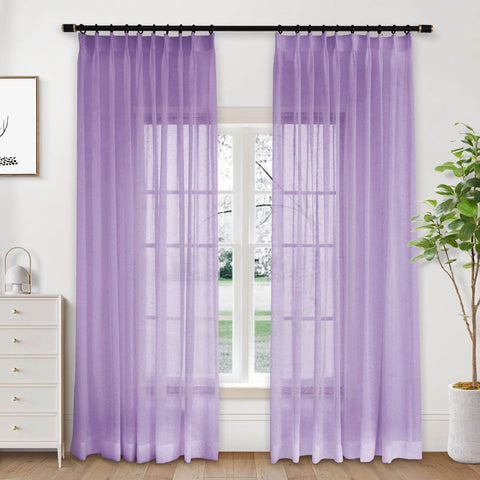 B01 Linen Textured Airy Sheer Curtain Pinch Pleat - Cololeaf