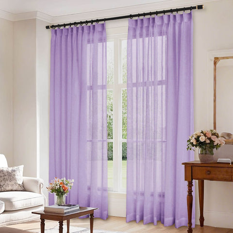 B01 Linen Textured Airy Sheer Curtain Pinch Pleat - Cololeaf