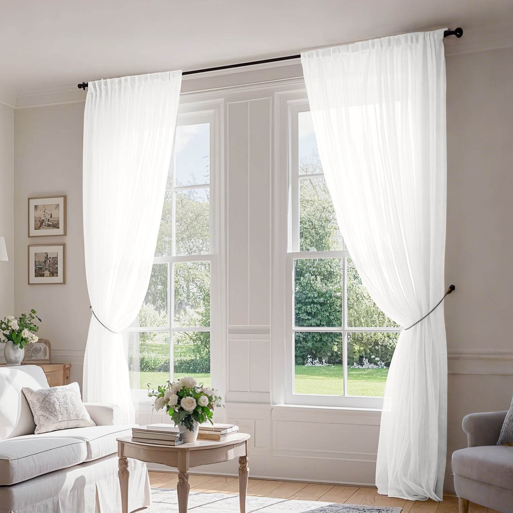 B01 Linen Textured Airy Sheer Curtain Pinch Pleat - Cololeaf