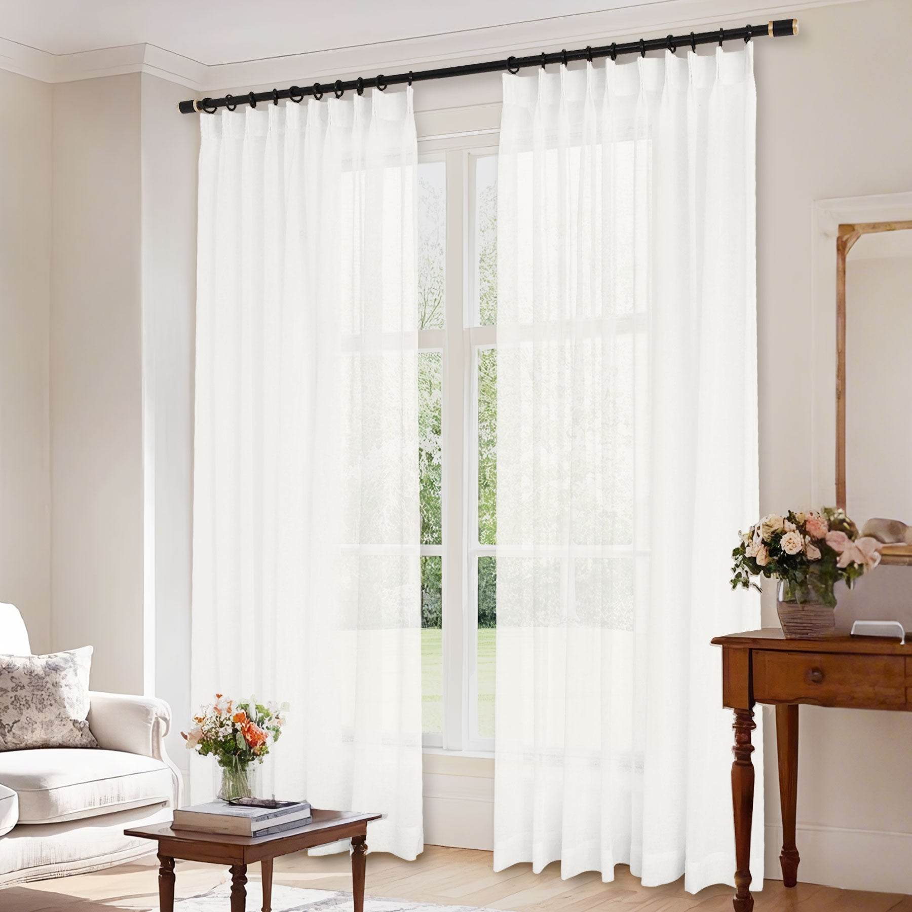 B01 Linen Textured Airy Sheer Curtain Pinch Pleat - Cololeaf