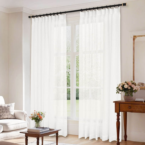 B01 Linen Textured Airy Sheer Curtain Pinch Pleat - Cololeaf