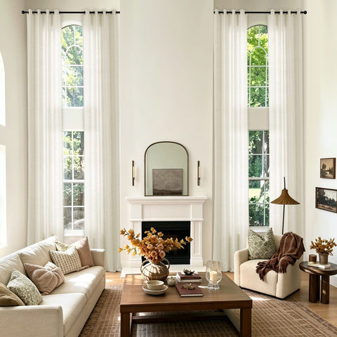 TW04 Extra Long Light Filtering Linen Curtains Grommets 1 Panel for High Ceilings, Perfect for Lofts