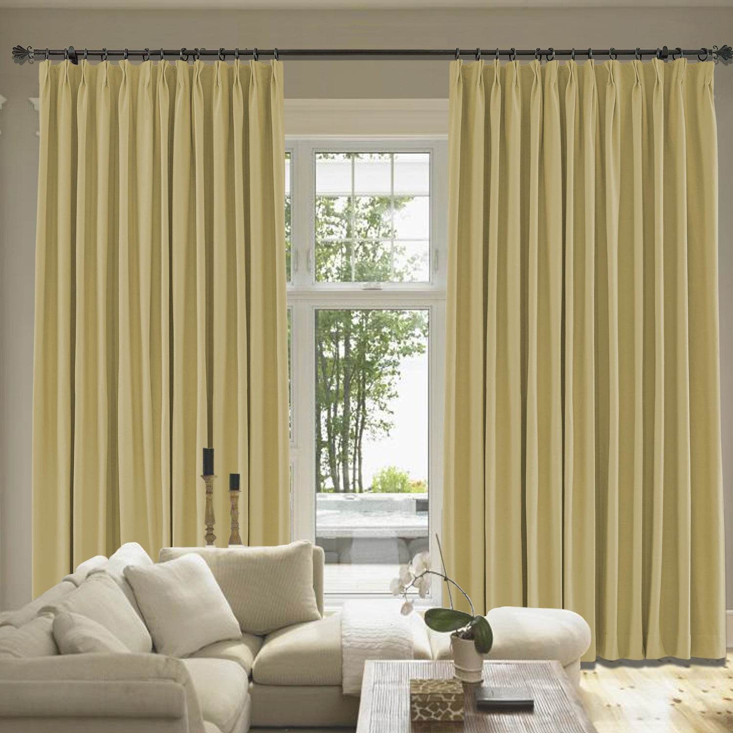 Capri Extra Wide Drape Solid Cotton Heavyweight Curtain Blackout Pinch Pleat - Cololeaf