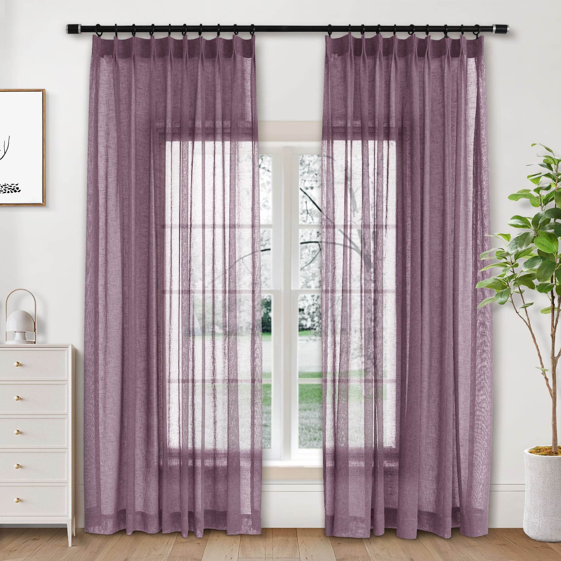 B01 Linen Textured Airy Sheer Curtain Pinch Pleat - Cololeaf