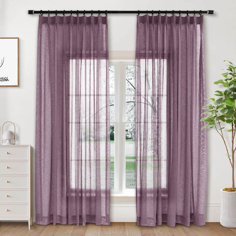 B01 Linen Textured Airy Sheer Curtain Pinch Pleat - Cololeaf