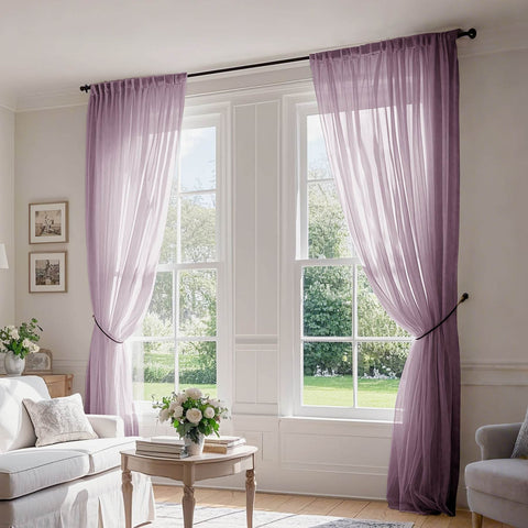 B01 Linen Textured Airy Sheer Curtain Pinch Pleat - Cololeaf