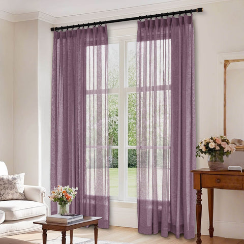 B01 Linen Textured Airy Sheer Curtain Pinch Pleat - Cololeaf