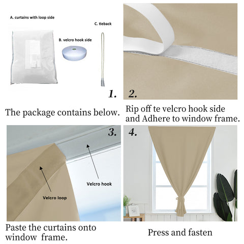 Atlanta Velcro Curtains Self Adhesive Room Darkening Thermal Insulated 1 Panel