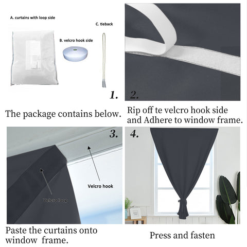 Atlanta Velcro Curtains Self Adhesive Room Darkening Thermal Insulated 1 Panel