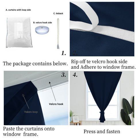 Atlanta Velcro Curtains Self Adhesive Room Darkening Thermal Insulated 1 Panel