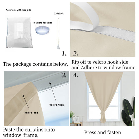 Atlanta Velcro Curtains Self Adhesive Room Darkening Thermal Insulated 1 Panel