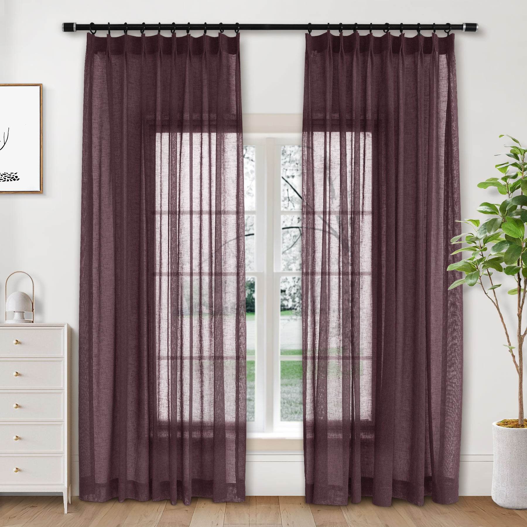 B01 Linen Textured Airy Sheer Curtain Pinch Pleat - Cololeaf