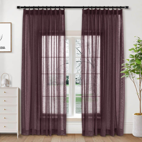 B01 Linen Textured Airy Sheer Curtain Pinch Pleat - Cololeaf