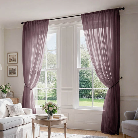 B01 Linen Textured Airy Sheer Curtain Pinch Pleat - Cololeaf