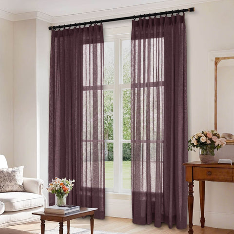 B01 Linen Textured Airy Sheer Curtain Pinch Pleat - Cololeaf