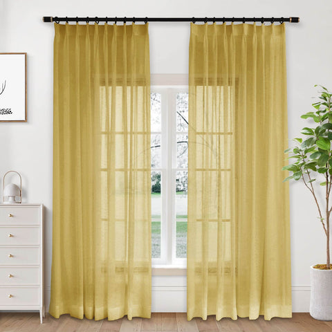 B01 Linen Textured Airy Sheer Curtain Pinch Pleat - Cololeaf