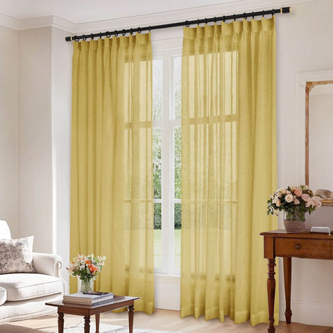 B01 Linen Textured Airy Sheer Curtain Pinch Pleat - Cololeaf