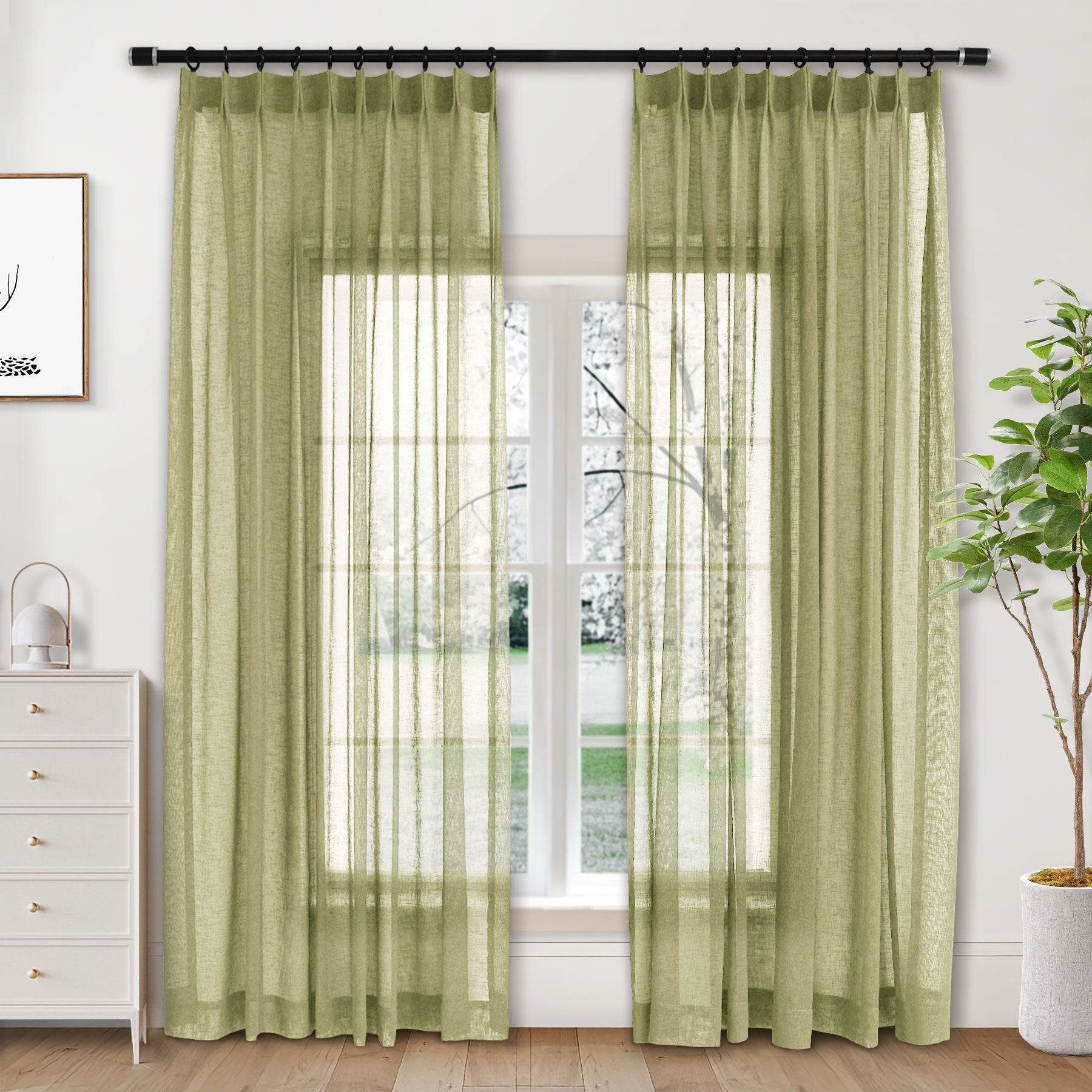 B01 Linen Textured Airy Sheer Curtain Pinch Pleat - Cololeaf