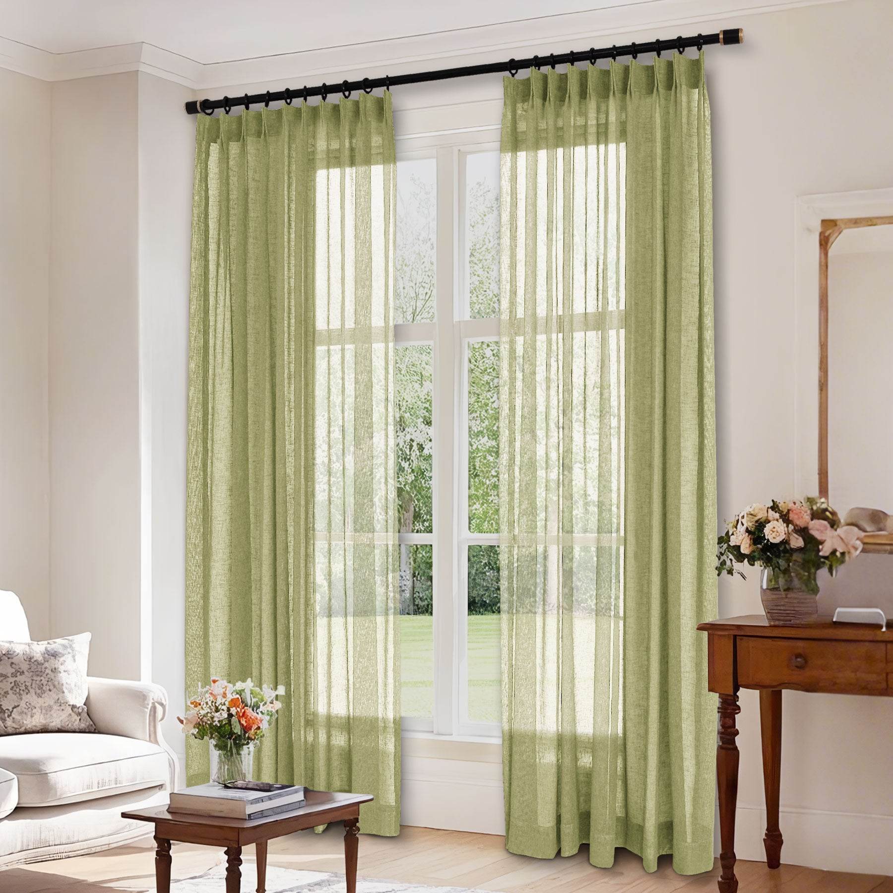 B01 Linen Textured Airy Sheer Curtain Pinch Pleat - Cololeaf