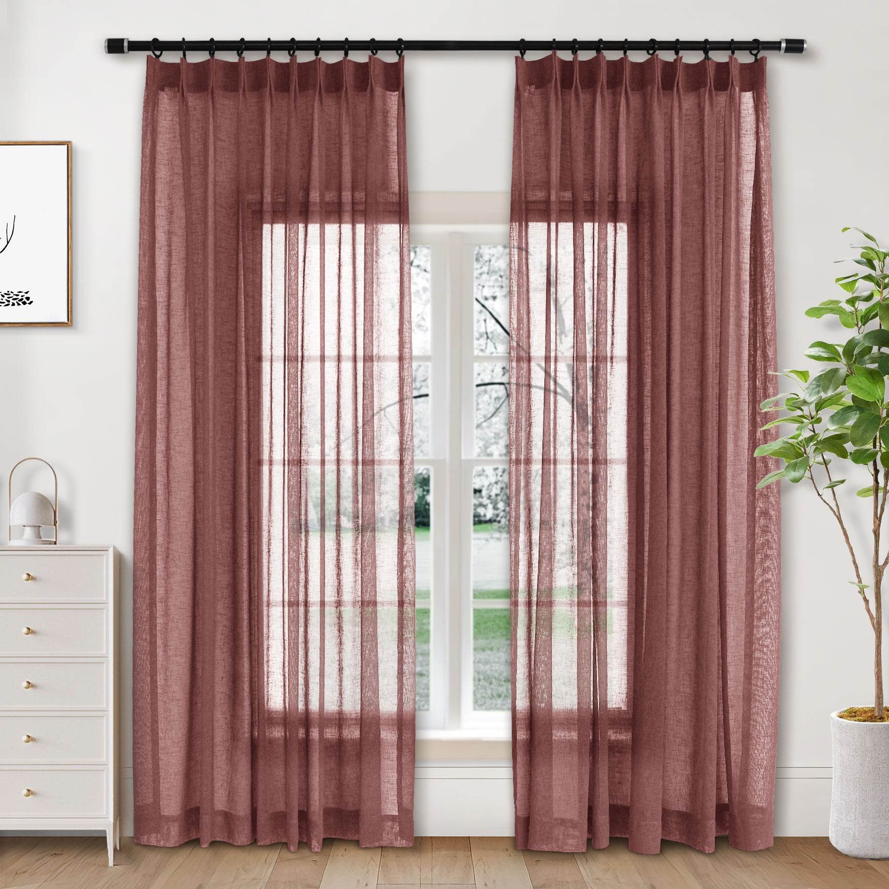 B01 Linen Textured Airy Sheer Curtain Pinch Pleat - Cololeaf