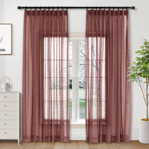 B01 Linen Textured Airy Sheer Curtain Pinch Pleat - Cololeaf