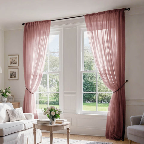 B01 Linen Textured Airy Sheer Curtain Pinch Pleat - Cololeaf
