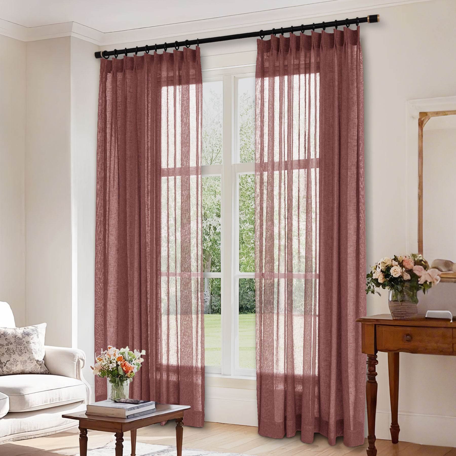 B01 Linen Textured Airy Sheer Curtain Pinch Pleat - Cololeaf