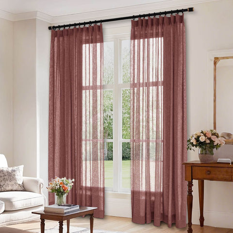 B01 Linen Textured Airy Sheer Curtain Pinch Pleat - Cololeaf