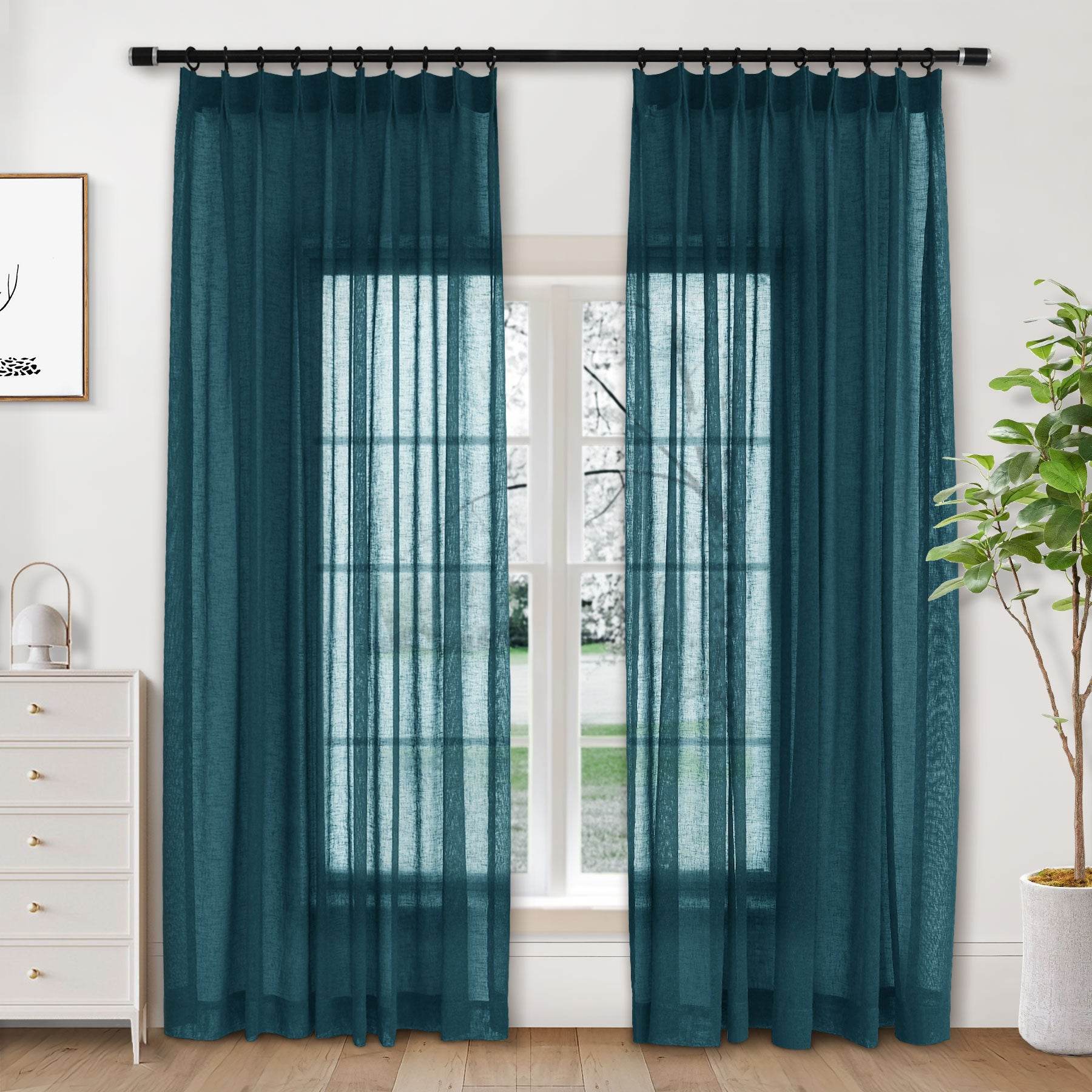 B01 Linen Textured Airy Sheer Curtain Pinch Pleat - Cololeaf