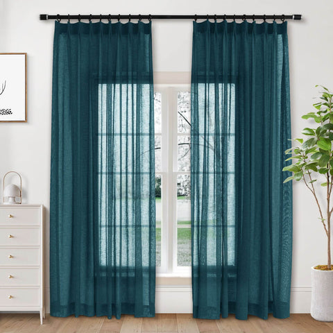 B01 Linen Textured Airy Sheer Curtain Pinch Pleat - Cololeaf